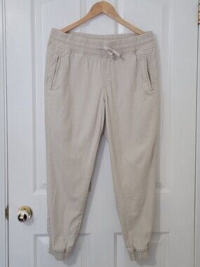 Linen Blend Elastic Cuff Pants